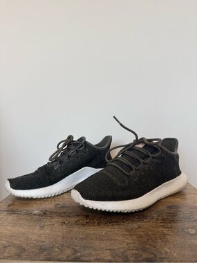 adidas Tubular Shadow Sneakers Black Knit Athletic Sneakers with White Sole - W7